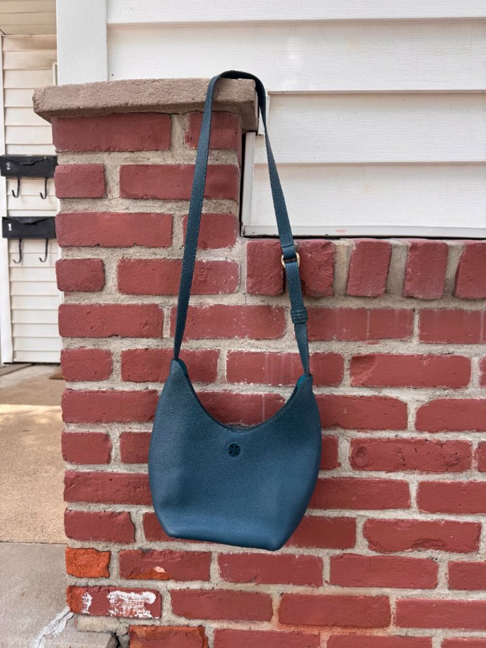 Tory Burch Teal Pebbled Leather Small Perry Hobo Crossbody Bag Oceano Green Blue